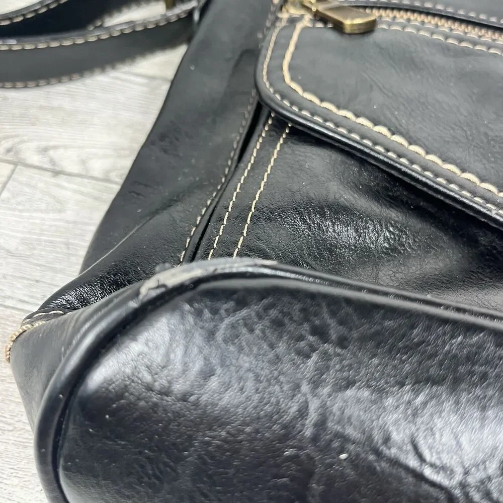 BOC Born Black Faux Leather Crossbody Bag Shoulder Purse Zipper Snap Pockets